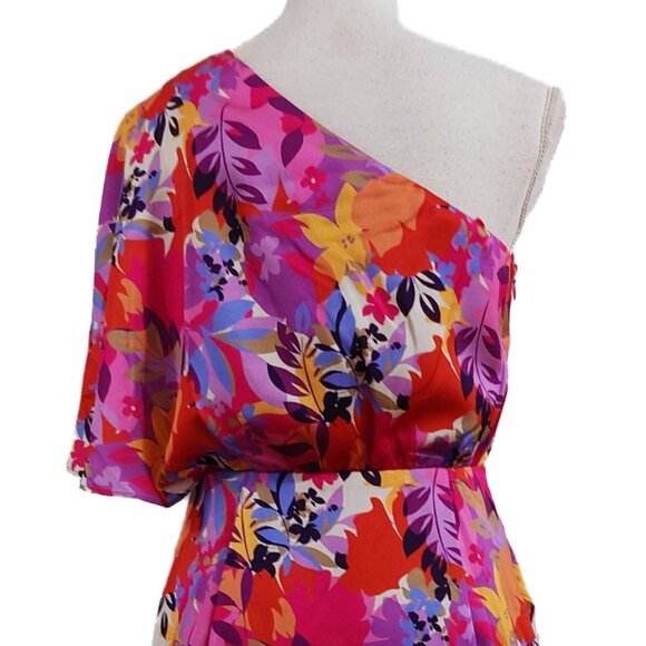 Aidan Mattox One-Shoulder Floral Dress with Tulip-Style Skirt